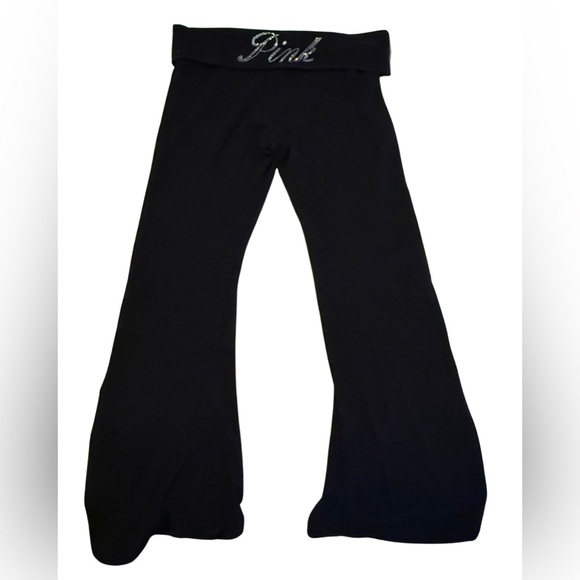 PINK Victoria's Secret Pants - PINK Victoria's Secret Black fold over yoga pants with rhinestones